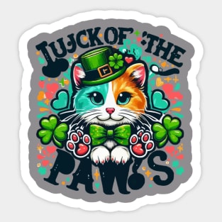 Funny Luck of the paws, cat lover, cut oweners, cute cat illustration, pet owner, ST Patrick's day cat, Sticker